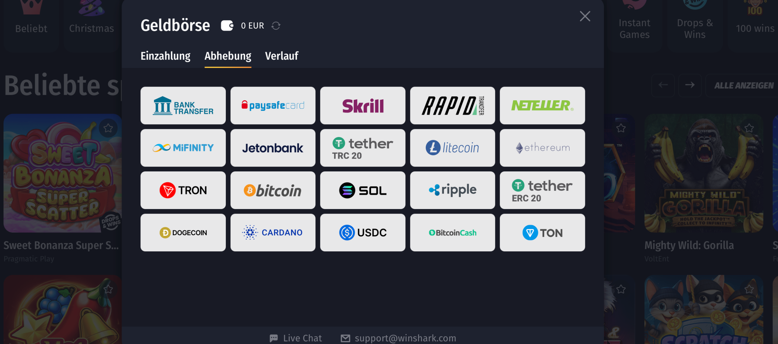 WinShark Casino Auzahlung