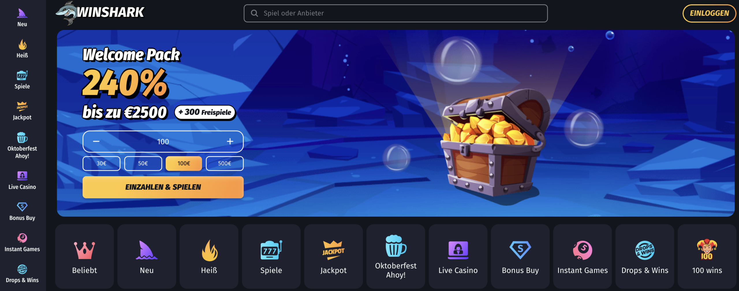 WinShark Casino Lobby