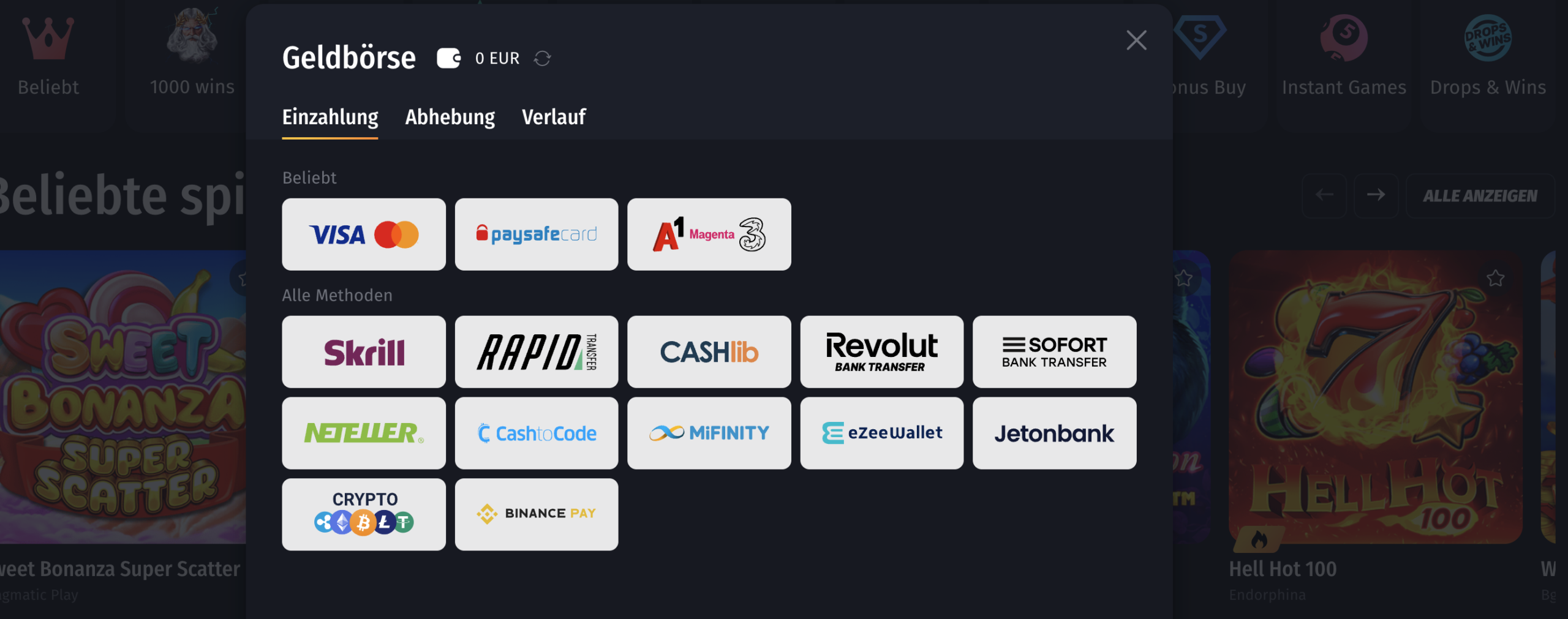 WinShark Casino Einzahlung.