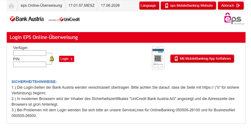 Bank für die EPS-Zahlung wählen